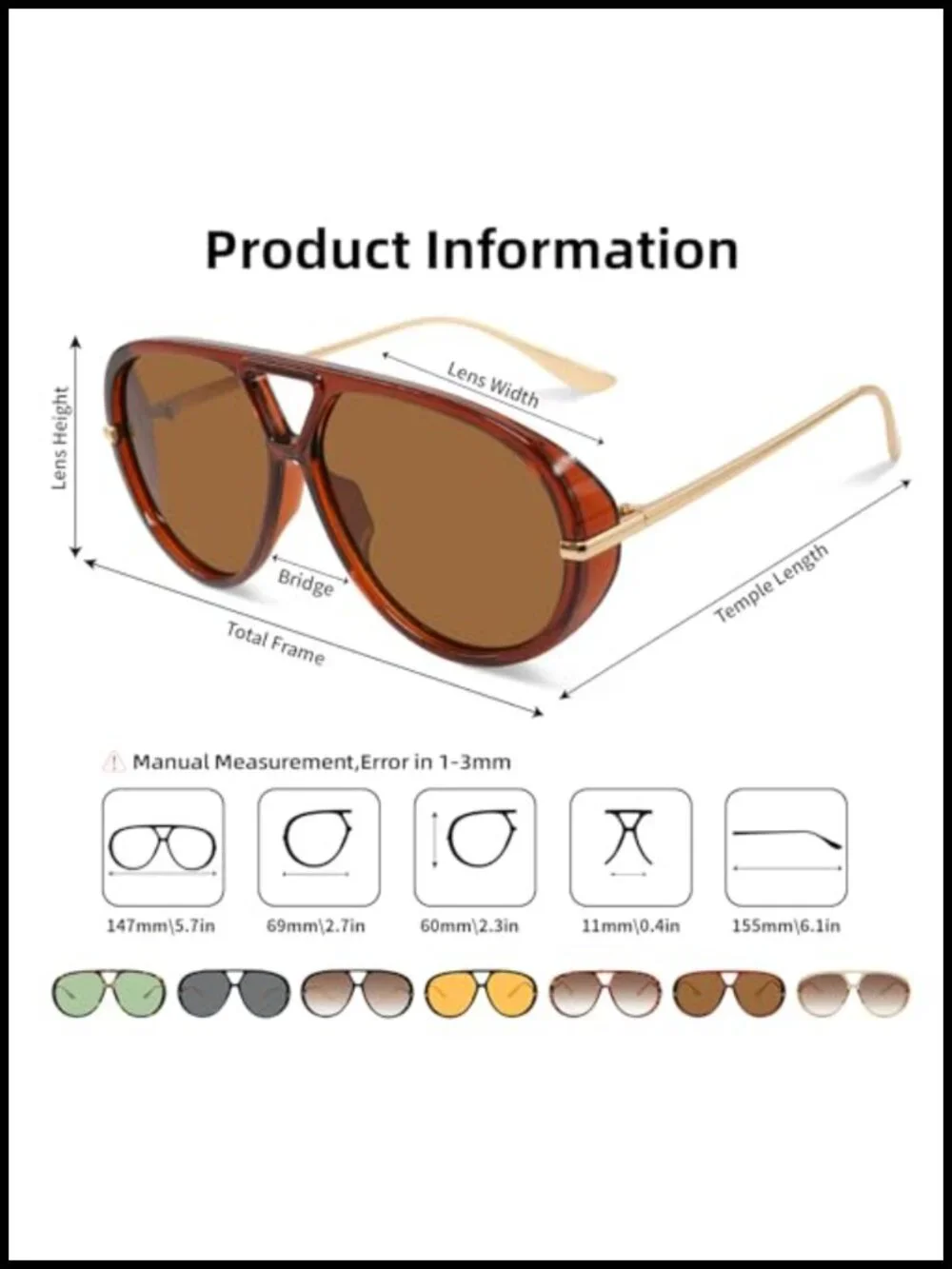 Oversized Retro Aviator Sunglasses Polarized UV Protection
